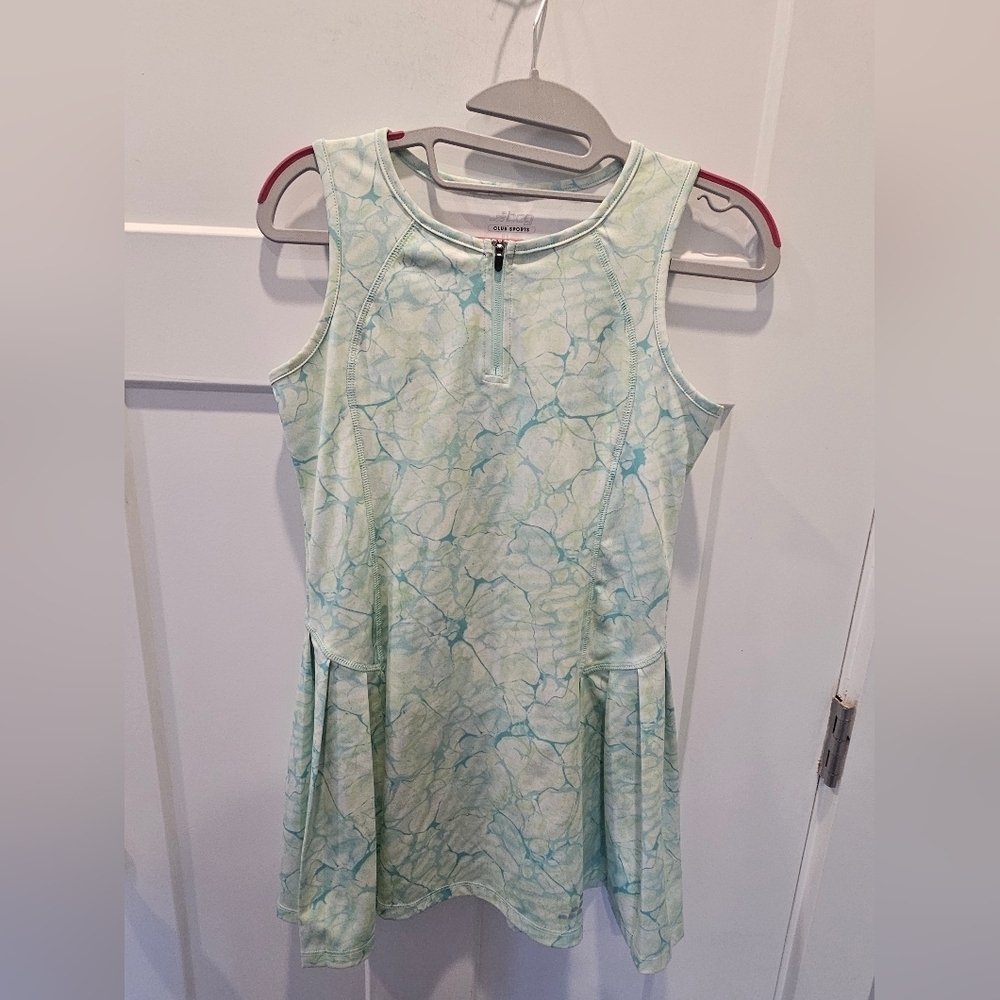 BCG Club Sports Girls Athletic Dress Size L 12/14 Sleeveless Mint Marble Print